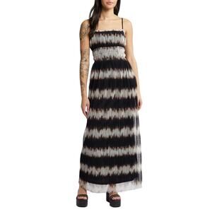 Topshop Plissé Mesh Maxi Black Tie Dye Stripe Sleeveless Slip Dress XS NWT